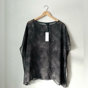 NWT Eileen Fisher Dandelion 100% Silk Sheer Black Top Size Medium